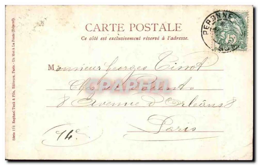 Gérome — Atelier — Editor Raphael Tuck & Fils, série 173 - Verso