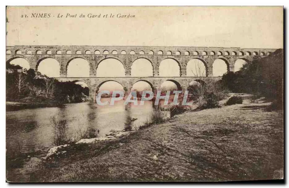 Nîmes - Der Pont du Gard und der Gardon — Antike Ansichtskarte Nr. 23, Verleger nicht sichtbar - Vorderseite