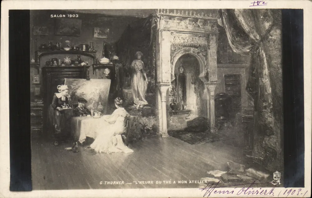 G. Thurner — 'Tea Time at My Studio' — Salon 1903, Verlag Henri Olivier, n° 1903.1 - Vorderseite