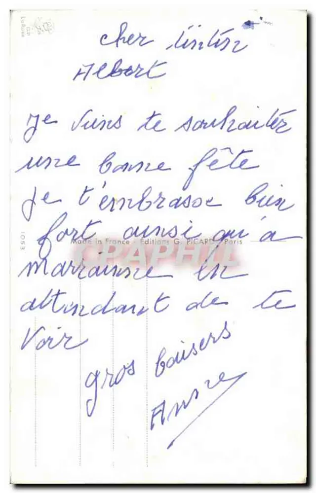 Mädchen in blauer Kleidung und rosa Hut — Frohe Geburtstagsgrüße — Y. Lagarde - Rückseite
