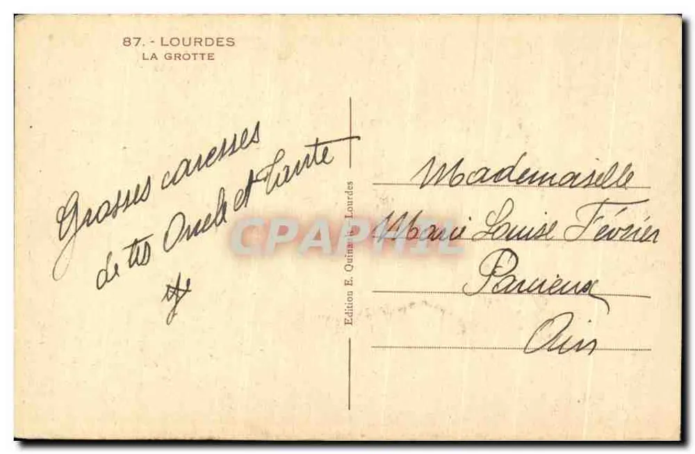 Santa Bernadette Soubirous — Lourdes — Edição E. Quinault - Verso