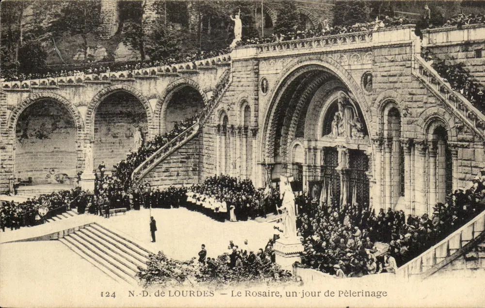 Unser Lieben Frau von Lourdes — Das Rosenkranz, ein Tag des Pilgerrechts — Photo-Mécanic, Muret, n°124 - Vorderseite