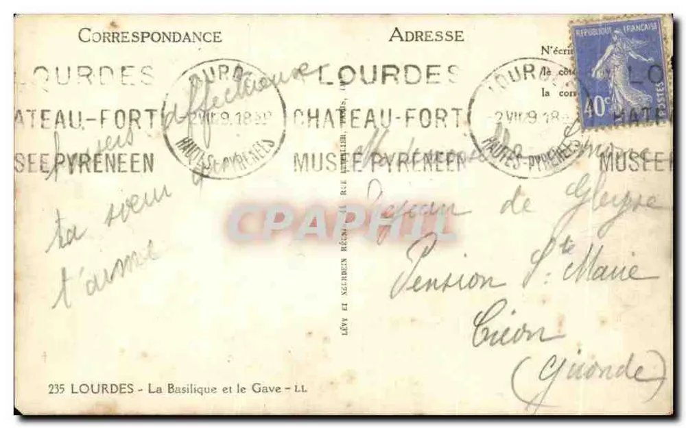 Lourdes — A Basílica e o Gave — Graphphil - Verso