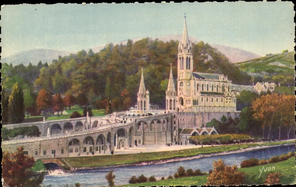 Lourdes (Hautes-Pyrénées) — Die Basilika und der Gave de Pau — Verlag Yvdon - Vorderseite