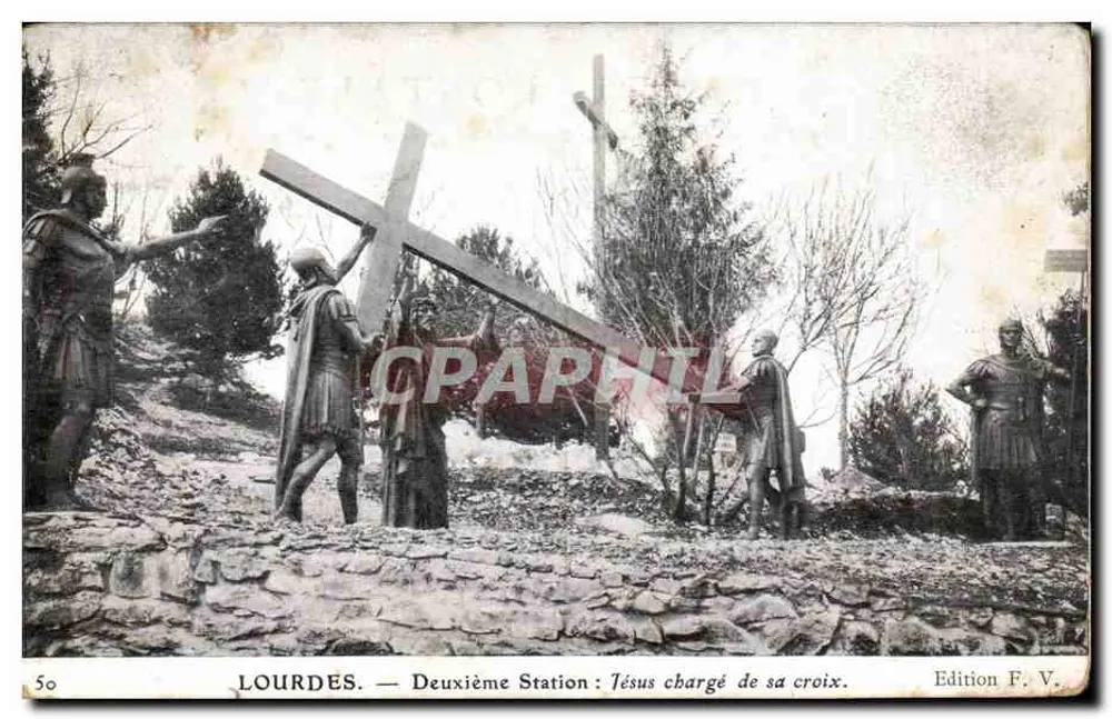 Lourdes — Zweite Station: Jesus trägt sein Kreuz — Edition F. V. - Vorderseite
