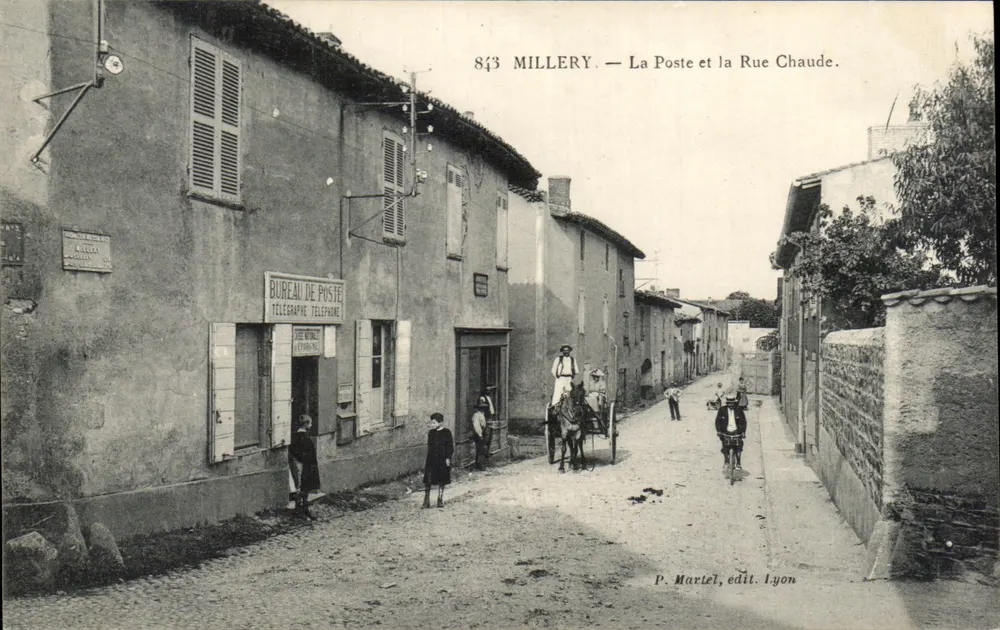 Millery — Poczta i ulica Ciepła — P. Martel, wyd. Lyon - Awers
