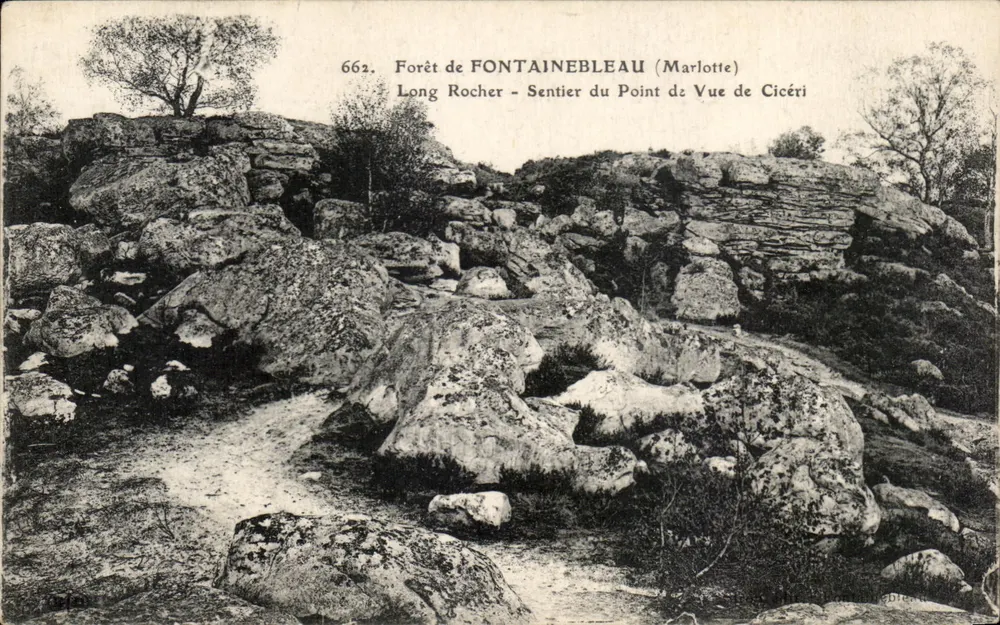 Forêt de Fontainebleau — Long Rocher — Weg zum Aussichtspunkt Cicéri — Verleger: Marlotte, Nr. 662 - Vorderseite
