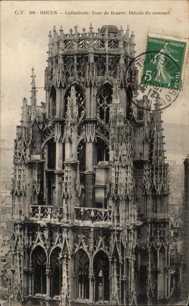Rouen — Kathedrale. Buttertürme. Details der Spitze — C.V. 369 - Vorderseite