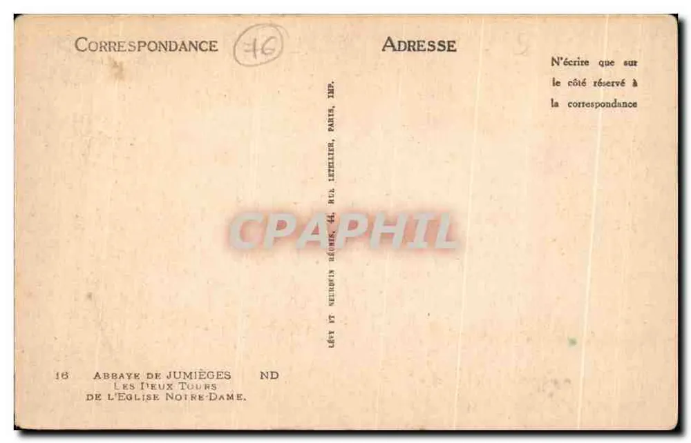 Abtei von Jumièges — Die beiden Türme der Kirche Notre-Dame — Verlag Lévy & Neuroupin, Paris - Rückseite