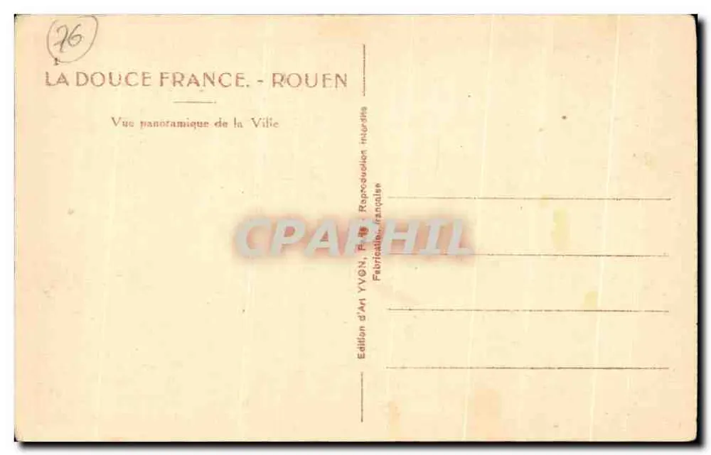 Rouen — Panoramablick auf die Stadt — Kunstausgabe YVON, Rouen - Rückseite