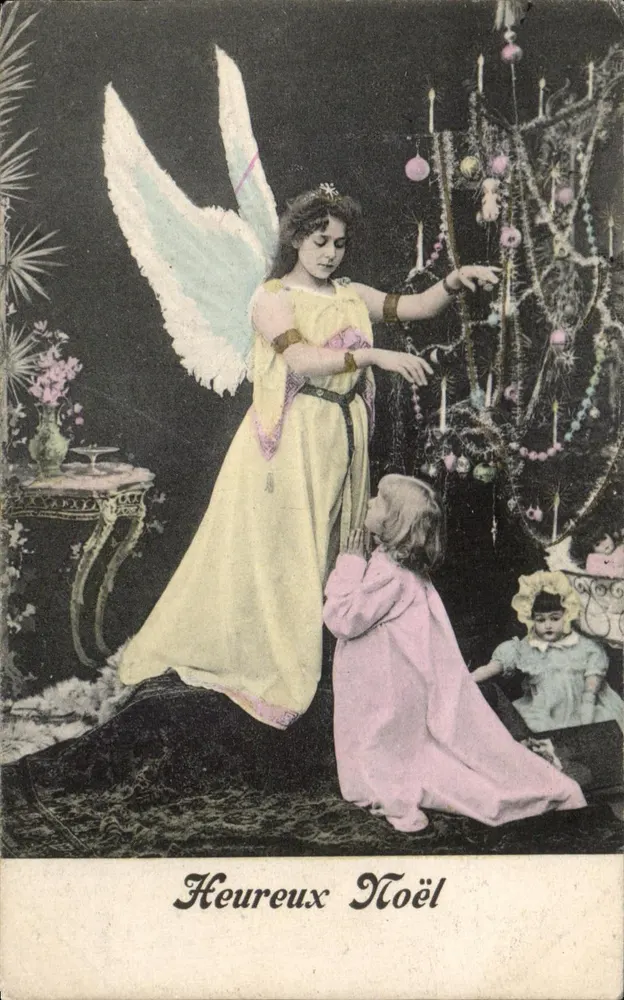 Anjo e criança diante de um abeto de Natal — Feliz Natal — Série 310 - Frente