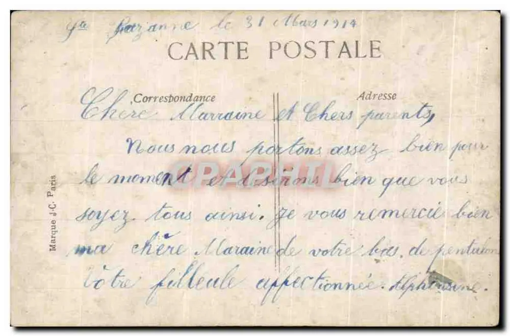 Mädchen mit Fisch und Blumen — 1. April — Verlag C. R. Paris - Rückseite