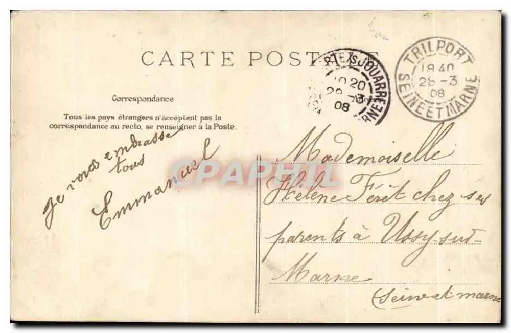 Zwei Kinder mit Lilienstrauß — gedruckter Text — Verlag L.D. n°3277 - Rückseite