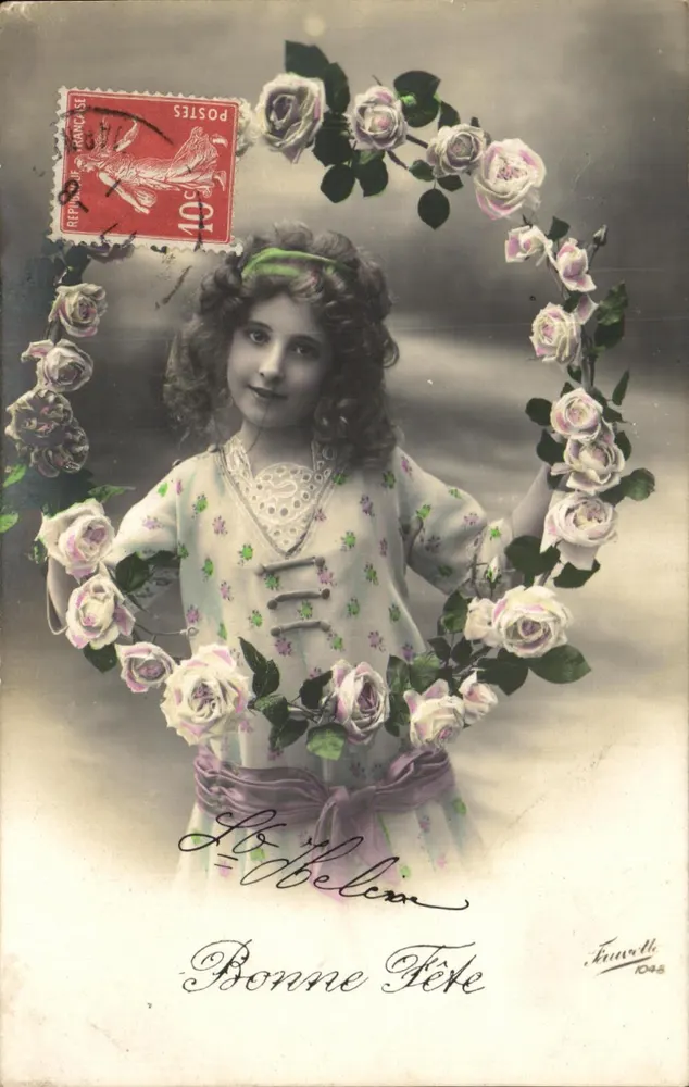 Mädchen umgeben von Rosen — Verlag Fourth, n° 1048 - Vorderseite