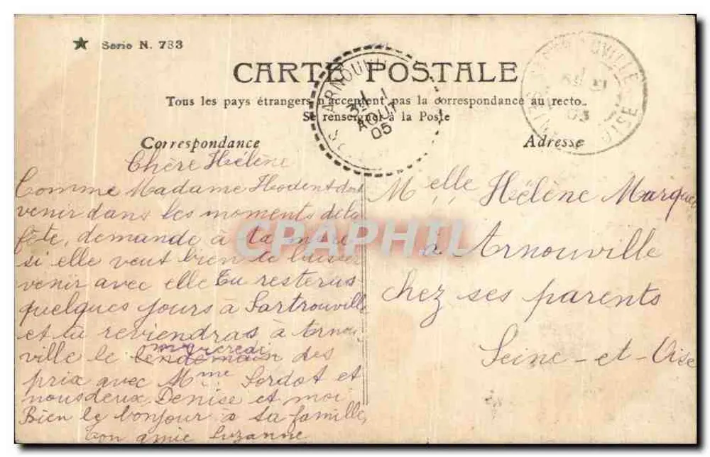 Zwei Kinder auf einer Schaukel — GENTIL PRINTEMPS — Serie N. 733, veröffentlicht von R.P. GOLLOUIN, FRANKREICH - Rückseite