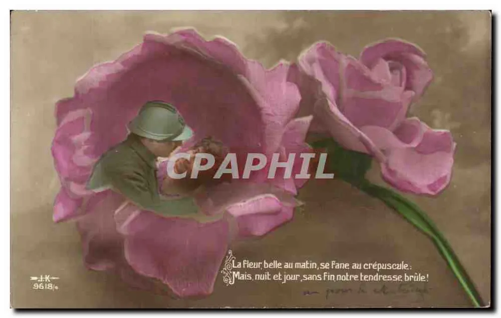 Soldat in einer rosa Blume — Gedicht — Verlag K. 9618/4 - Vorderseite