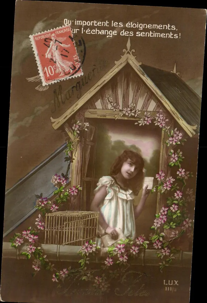 Frau am Fenster — Blumendekor — Verlag LUX n°111/5 - Vorderseite