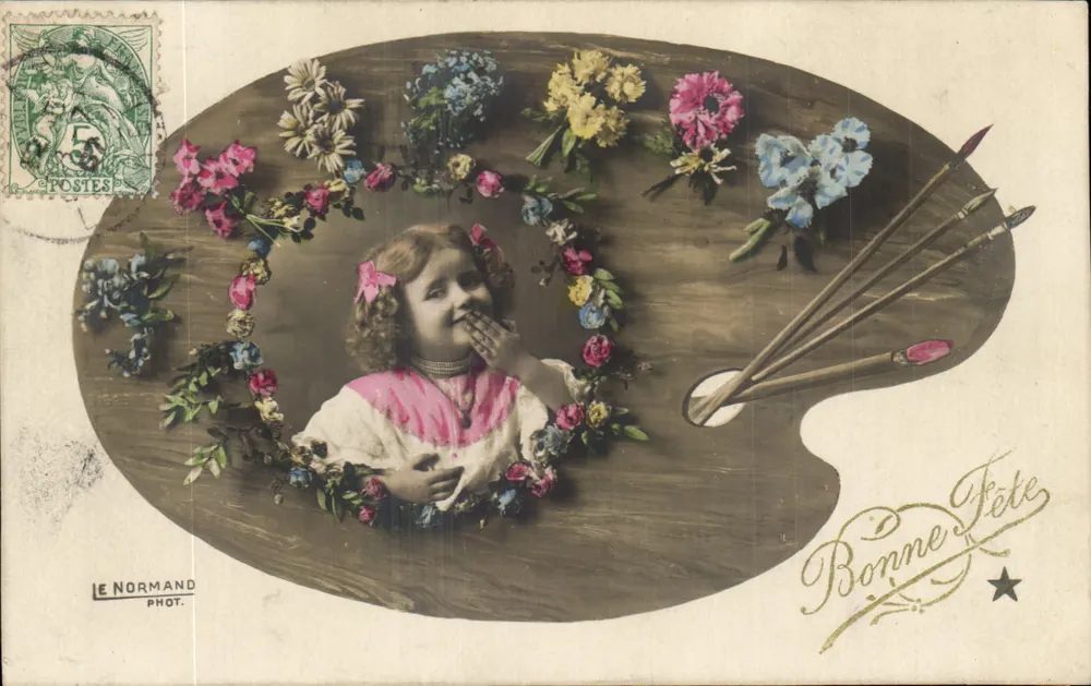 Mädchen in floraler Umgebung — Künstlerpalette — Le Normand Phot. - Vorderseite