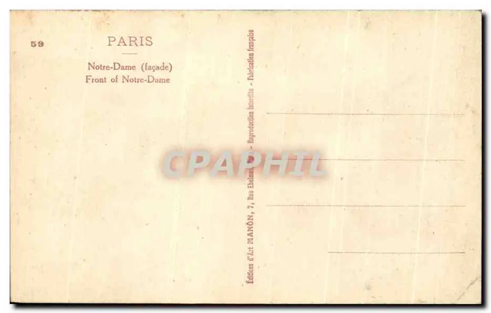 Notre-Dame de Paris — Fassade — Verlag Manon, n°58 - Rückseite
