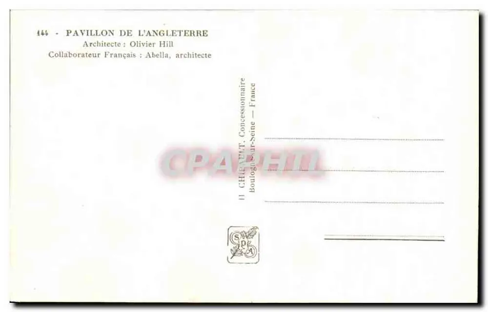 Pabellón de Inglaterra — Exposición Internacional París 1937 — CH - Reverso
