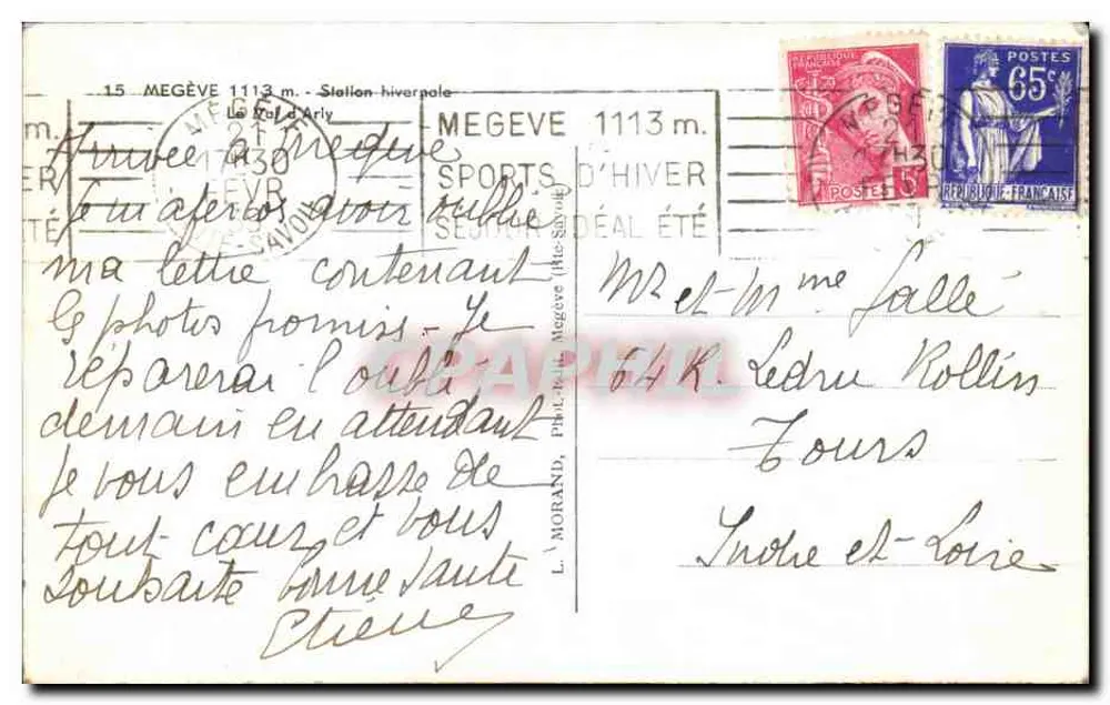 Megève 1113 m. - Estação de inverno — Esportes de Inverno, Setor Desenhado Verão — editor L. Norand, Fil. de Megève - Verso