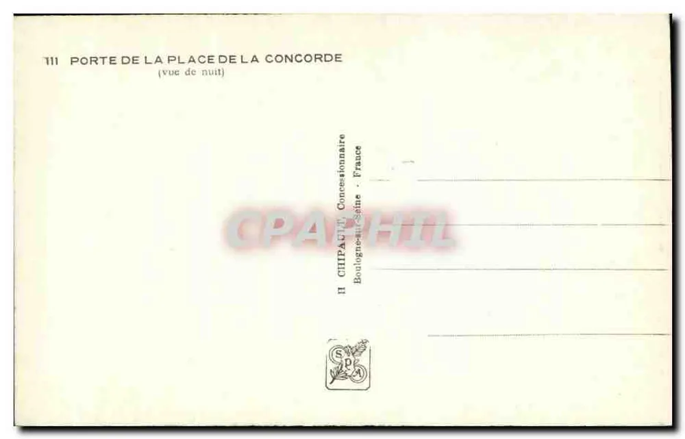 Tor der Place de la Concorde — Nachtsicht — Verlag H. Chipaud, Boulogne-sur-Seine - Rückseite