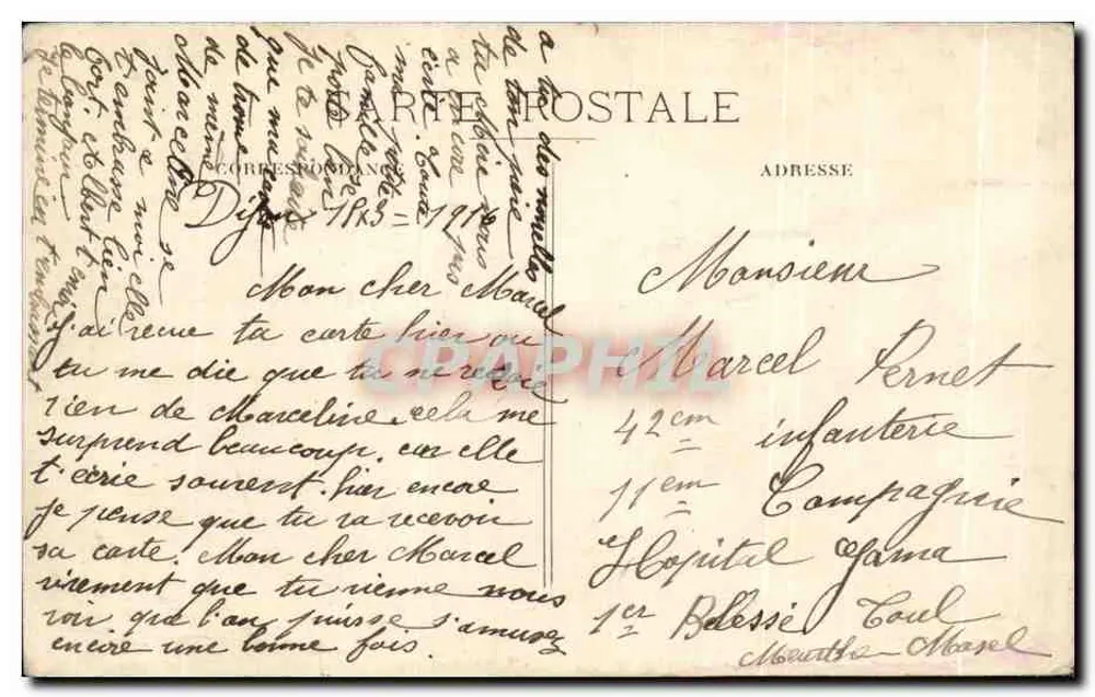 Dijon — Hôtel de la Cloche avec statue monumentale — éditeur R. NIELS - Verso