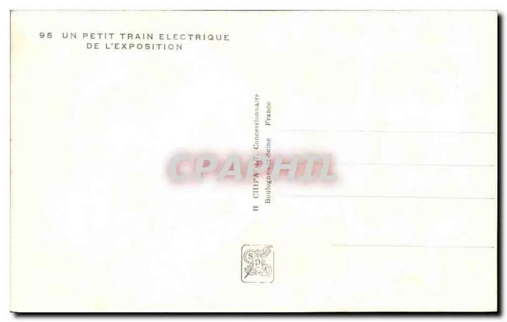Internationale Ausstellung Paris 1937 — Kleiner Elektrozug — H. CHIPA, Händler, Boulogne-Billancourt - Rückseite
