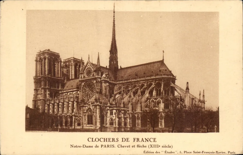Kirchtürme Frankreichs — Notre-Dame de Paris. Kirchenschiff und Turm (13. Jahrhundert) — Edition der 'Études', 5, Place Saint-François-Xavier, Paris - Vorderseite