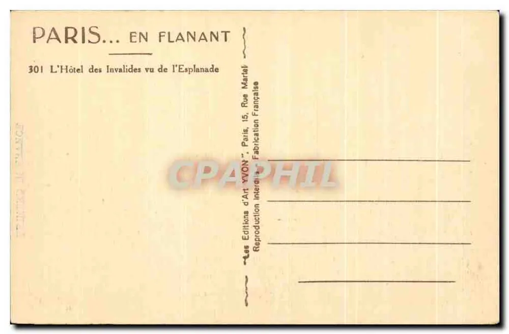 Das Hotel des Invalides — Ansicht der Esplanade — Les Éditions d'Art 'VYON' Paris - Rückseite