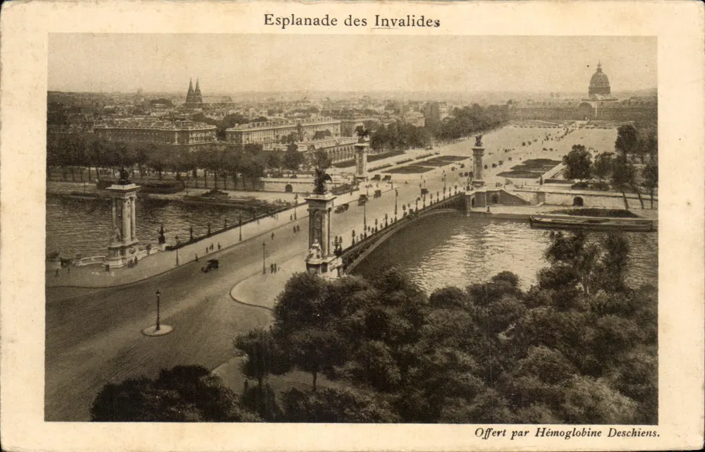 Esplanade des Invalides — Panoramablick mit Brücke und Kuppel — Angeboten von Hémoglobine Deschiens - Vorderseite