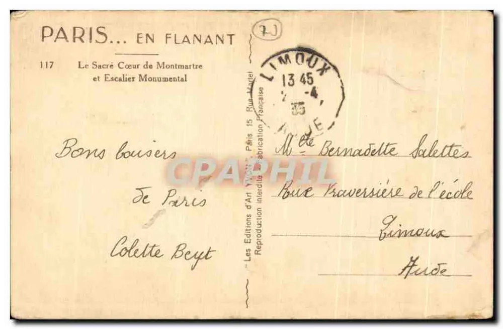 Das Heilige Herz von Montmartre — Monumentale Treppe — Éditions d'Art Yvon, n°117 - Rückseite