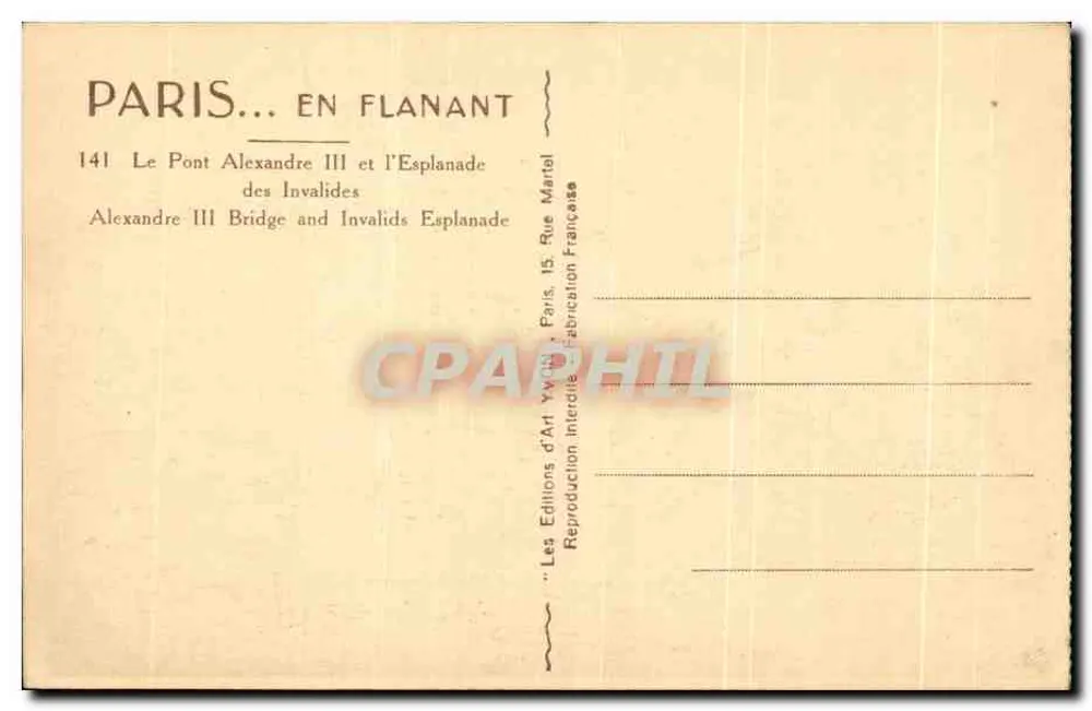 Paris — Der Alexandre-III-Brücke und die Esplanade des Invaliden — Les Éditions d'Art Yvon, Paris - Rückseite