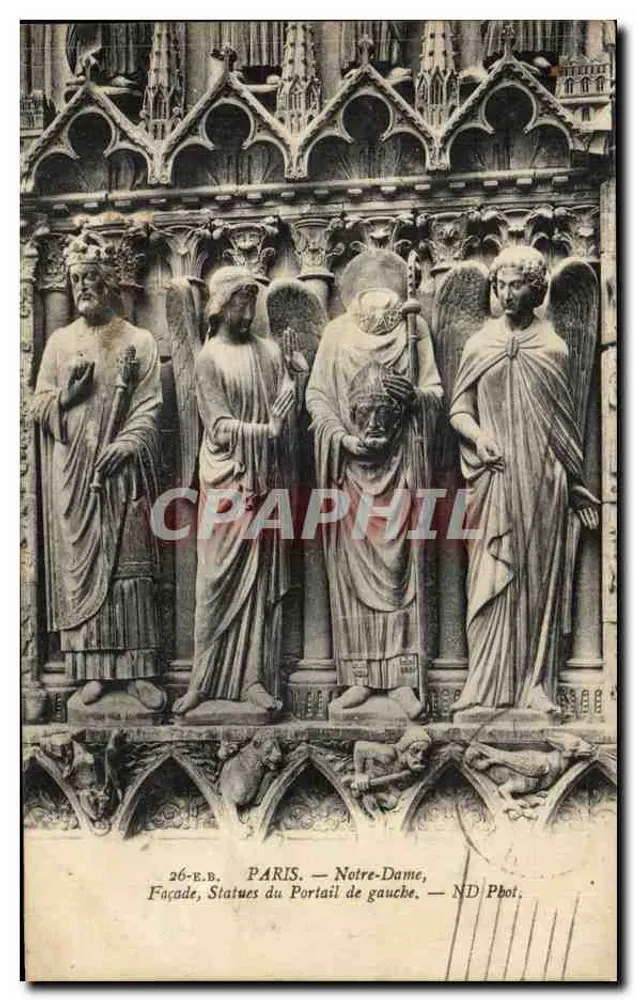Paris — Fassade, Statuen des linken Portal — ND Phot. - Vorderseite