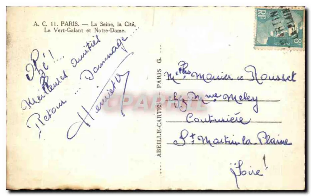 Paris — Die Seine, die Cité, Le Vert-Galant und Notre-Dame — ABEILLE-CARTERIE PARIS - Rückseite