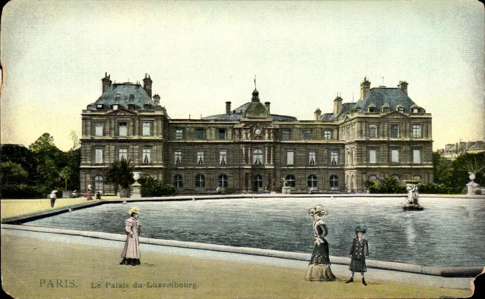 Paris. Das Palais du Luxembourg — Ansicht des Gartens mit Fontäne — Verleger nicht sichtbar - Vorderseite