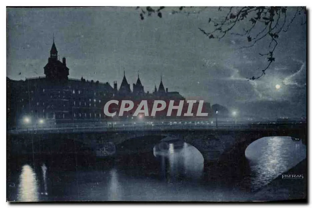 Paris zur Nacht — Ansicht des Palastes der Gerechtigkeit unter dem Mondlicht — S.O.M. Berthiot - Vorderseite