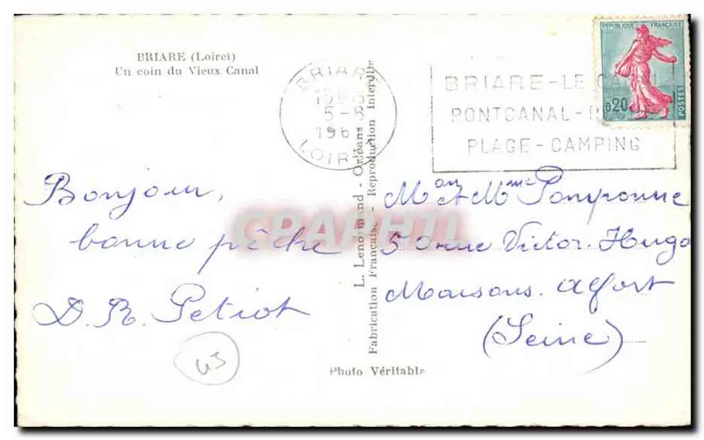 Briare (Loiret) — Ein Eckbereich des Alten Kanals — L. Lenoir & Cie - Rückseite