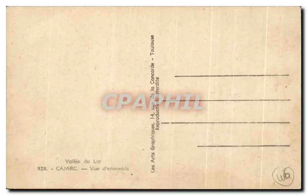 Cajarc — Vista geral — Les Arts Graphiques du Lot, n° 928 - Verso