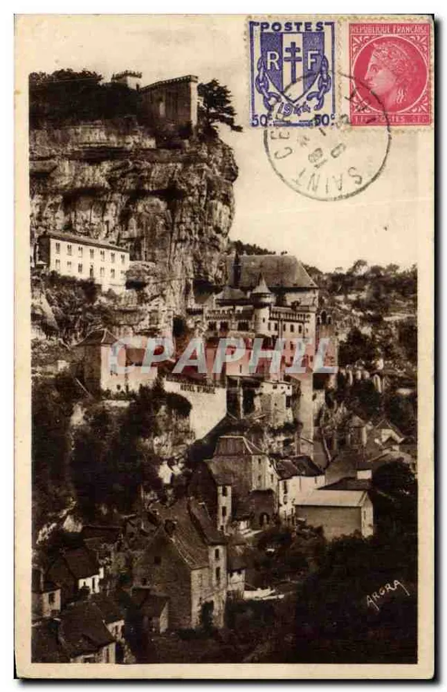 앤티크 엽서 로카마도르, Cahors 도로에서 본 전경 - 앞면