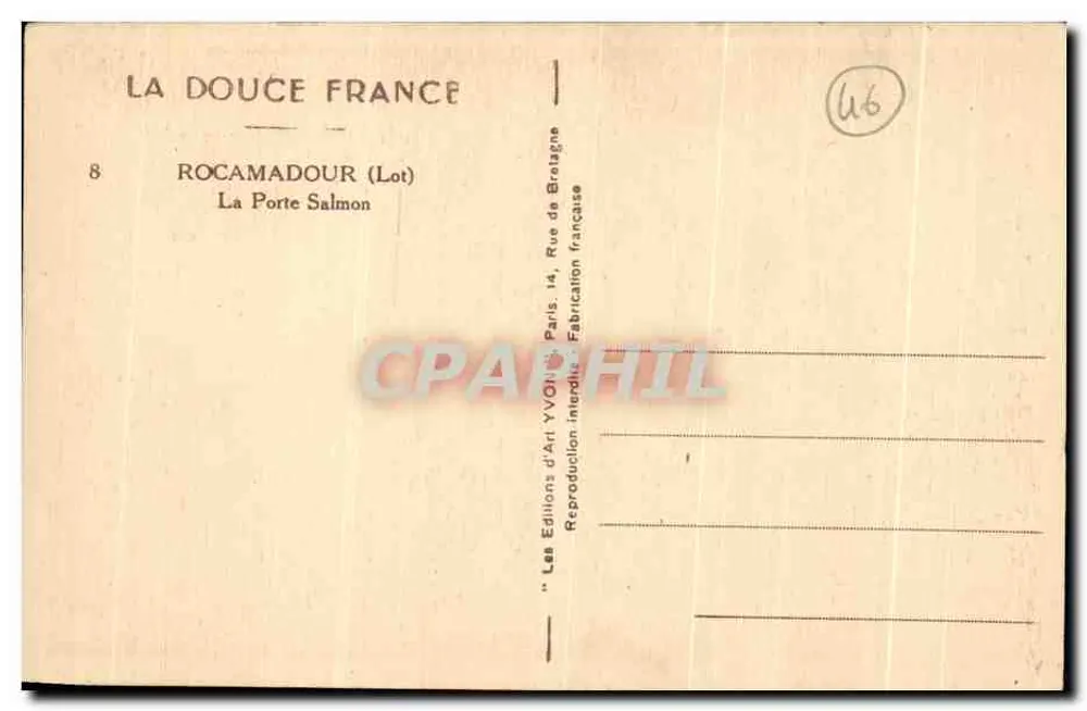 Rocamadour (Lot) — La Porte Salmon — Les Éditions d'Art YVOIN, Paris - Rückseite