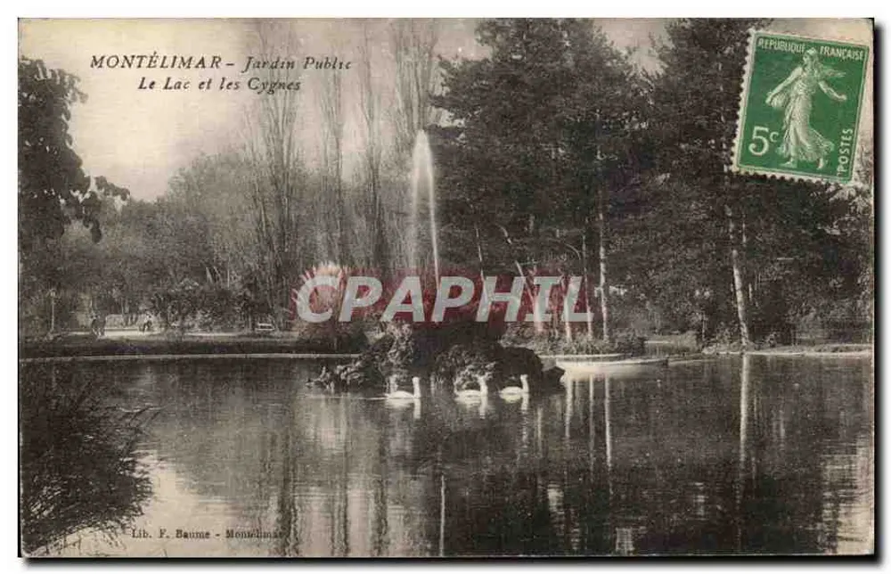 Montélimar - Öffentlicher Garten — See und Schwäne — Lib. F. Baume - Montélimar - Vorderseite