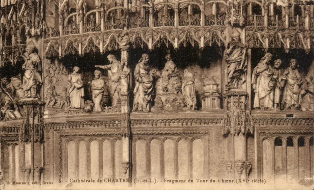 Catedral de CHARTRES (E.-et-L.) — Fragmento do Tour do Coro (século XVI) — G. Foucault, edit. Dreux - Frente