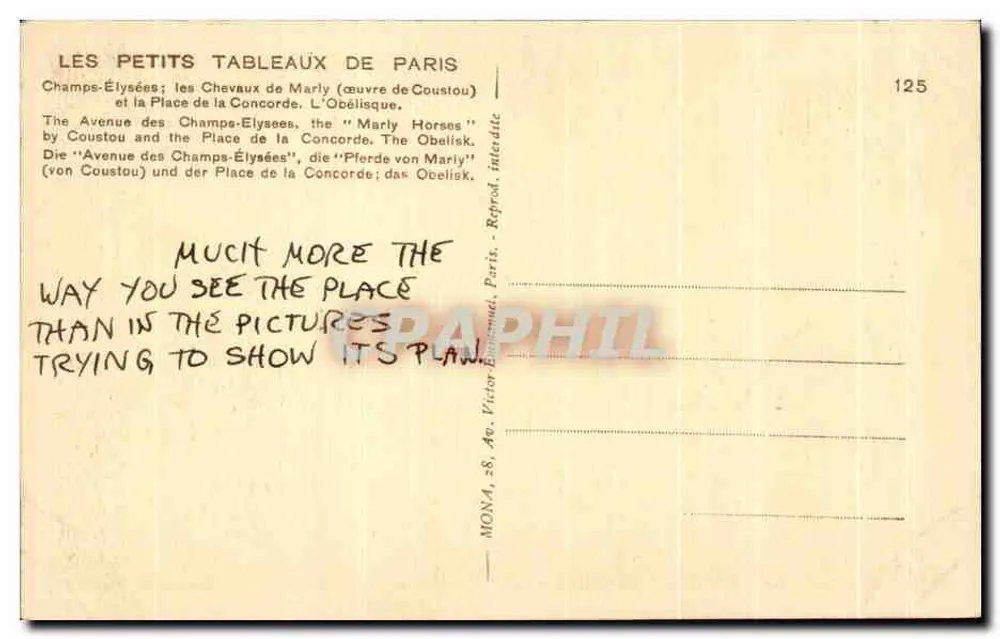 Champs-Élysées — Avenue des Champs-Élysées und Place de la Concorde — Verlag Mons, Nr. 125 - Rückseite