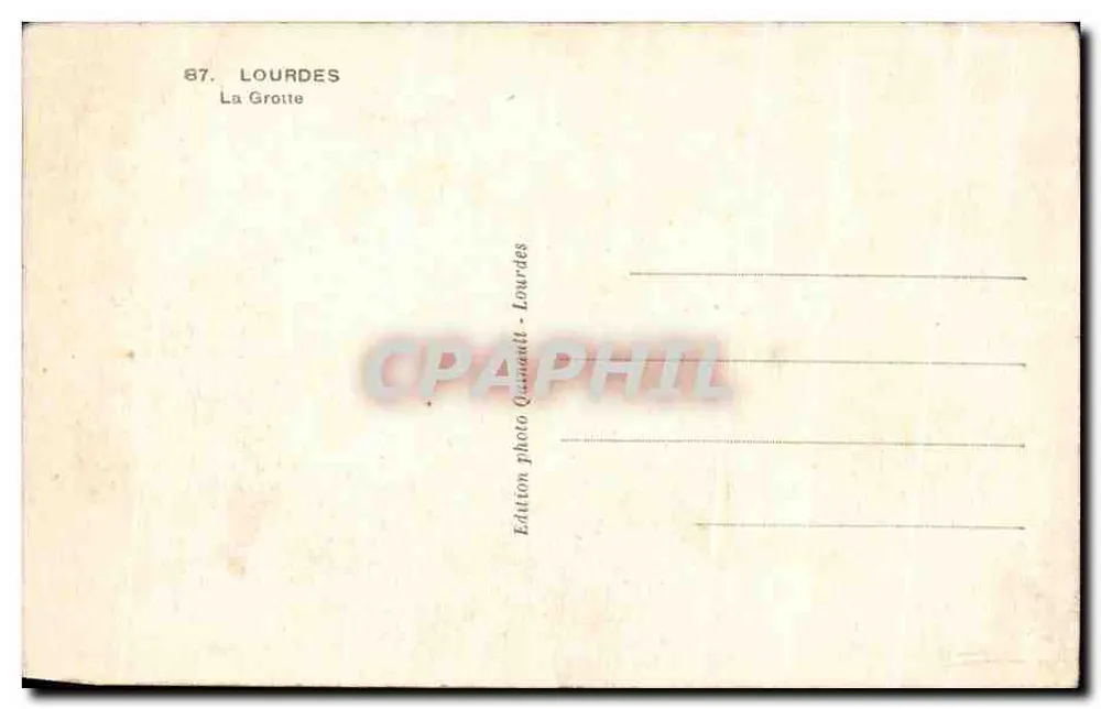 La Grotte de Lourdes — Sainte Bernadette et la Vierge — Édition photo Quinault - Lourdes - Verso