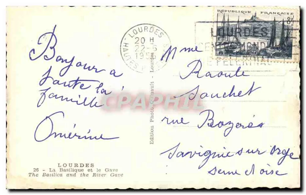Lourdes — A Basílica e o Rio Gave — Edição Photo-Gématit - Verso