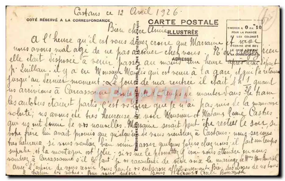 Lourdes — Die Tal der Argelès von der Seilbahn des Pic du Jer aus gesehen — LL. — N° 156 - Rückseite