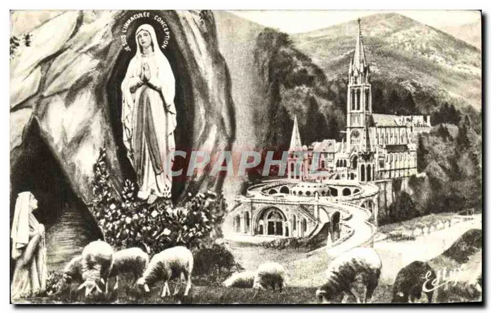 Lourdes — A Basílica e a Aparição — Edição P. Doucet, Lourdes - Frente