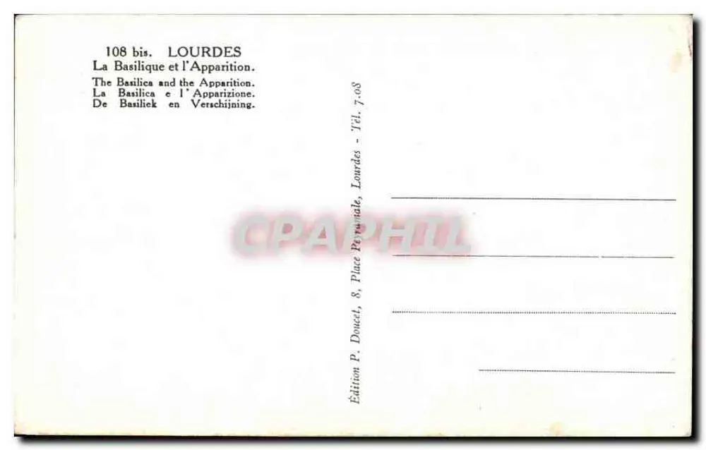 Lourdes — A Basílica e a Aparição — Edição P. Doucet, Lourdes - Verso