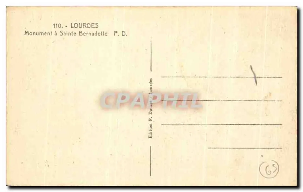 Monumento a Santa Bernadette — Lourdes — Edição P. Dourdes - Verso
